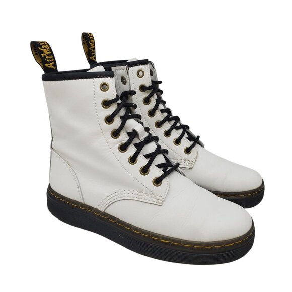 DR. DOC MARTENS Womens 'Zavala' Non-Slip Shoes White Leather Combat Boots Size 6 - Picture 1 of 10
